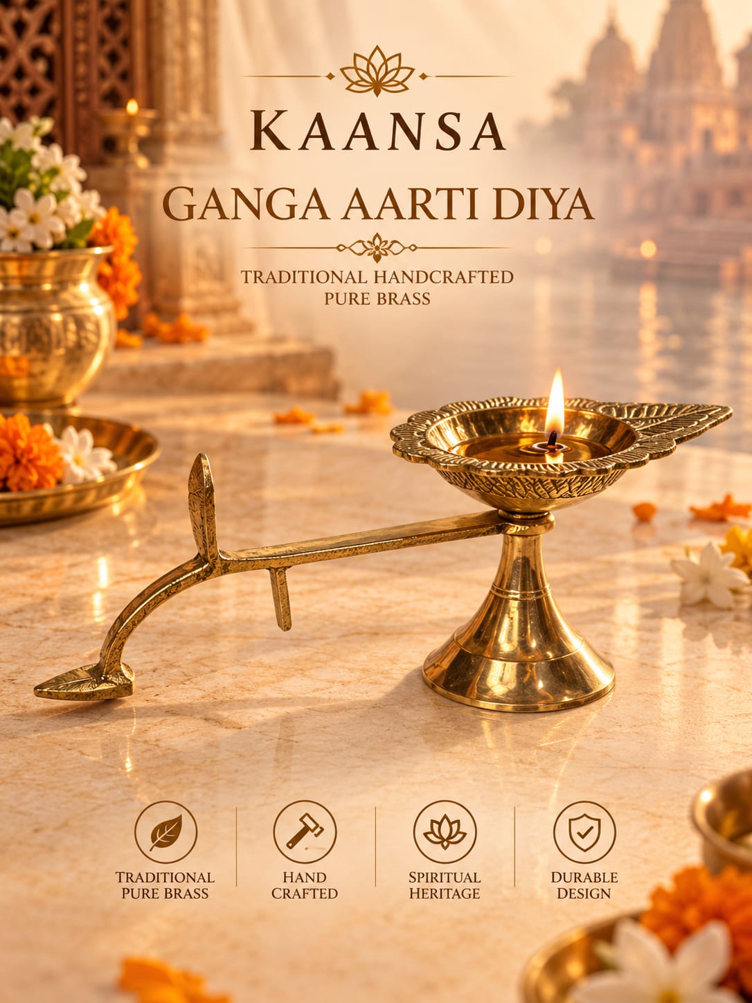 KAANSA GANGA AARTI DIYA: TRADITIONAL HANDCRAFTED PURE BRASS