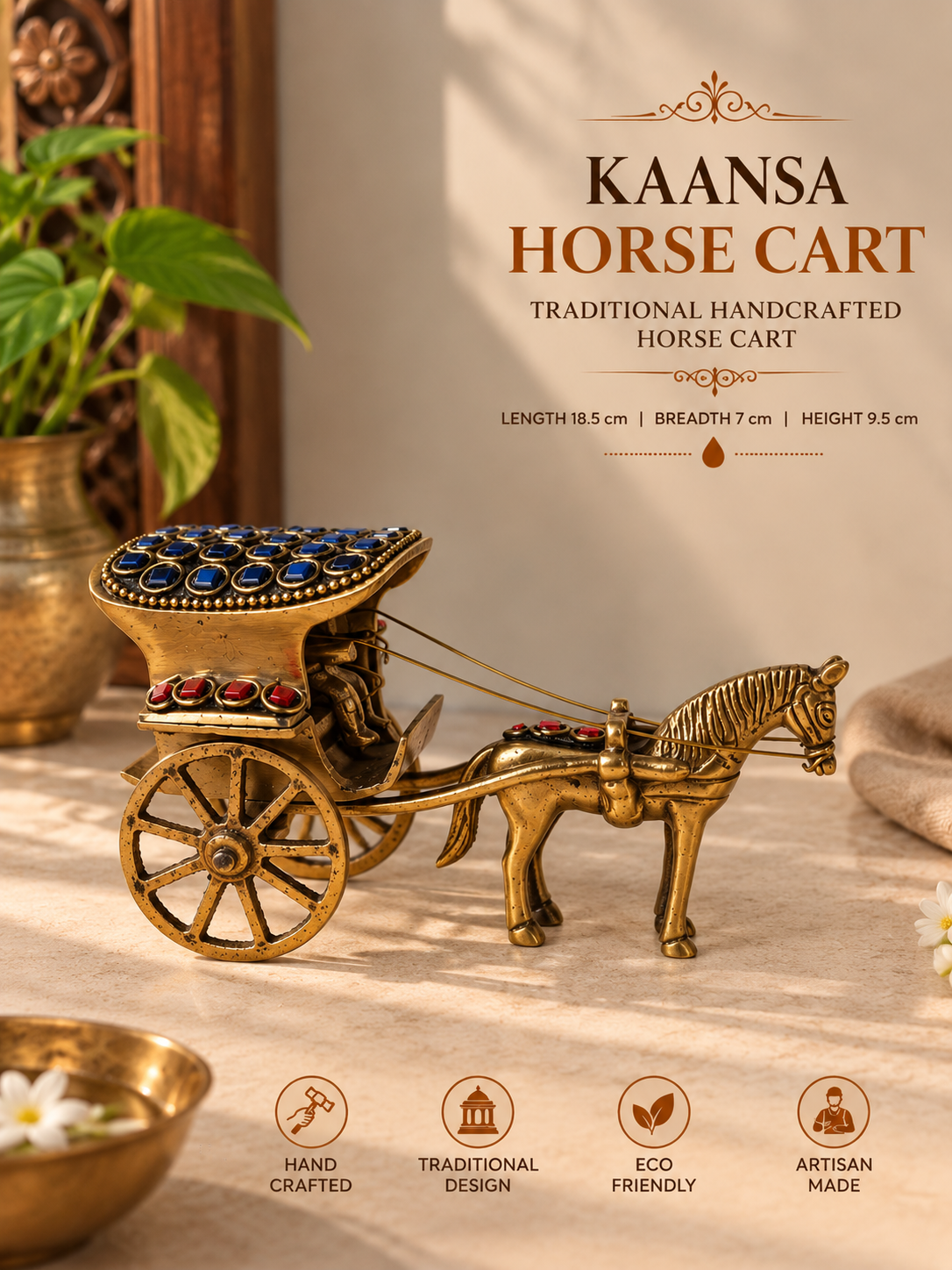 HORSE CART- TRADITIONAL HANDICRAFT BRASS HORSE CART