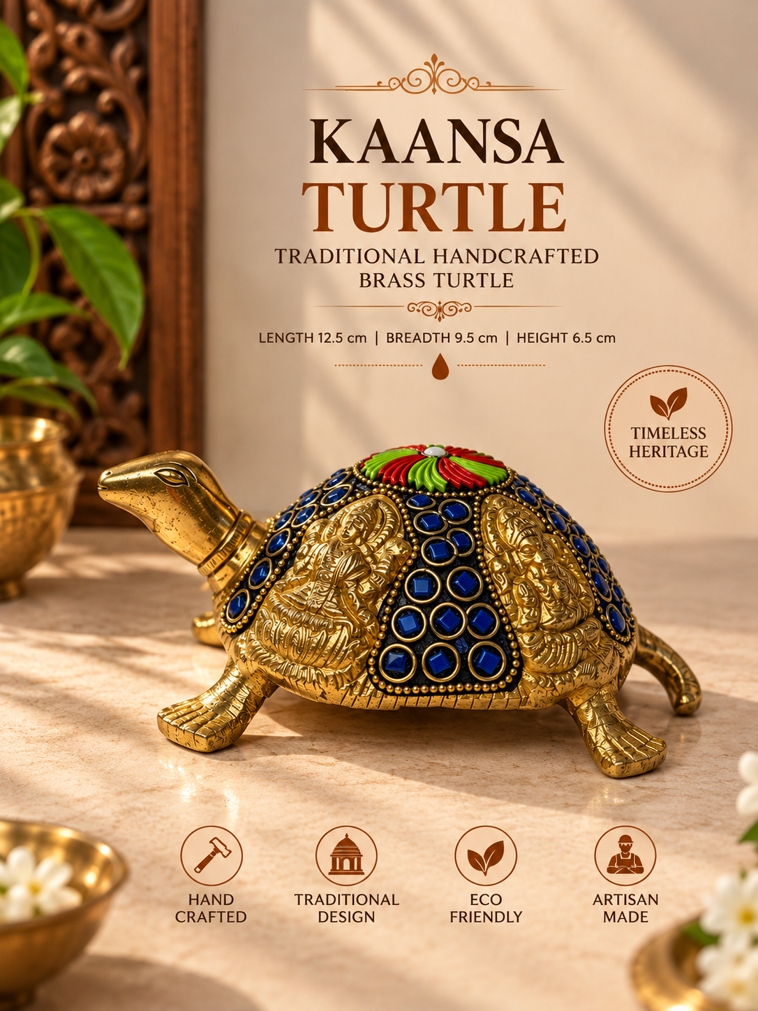 TURTLE: TRADITIONAL HANDCRAFTED BRASS TURTLE